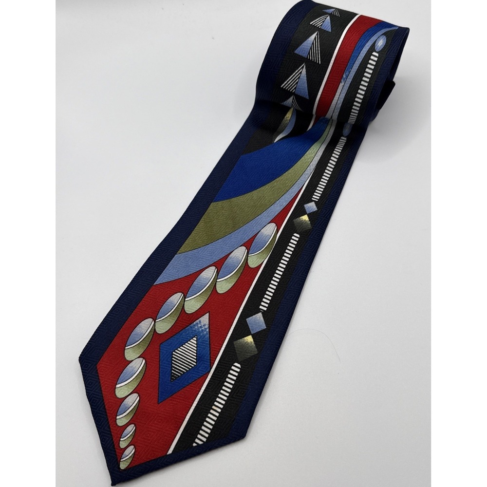 Umo Lorenzo Italy Geometric‎ Navy Neck Tie